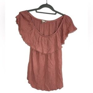 Iris plus size flowy off the shoulder peach pink blouse top with stretch